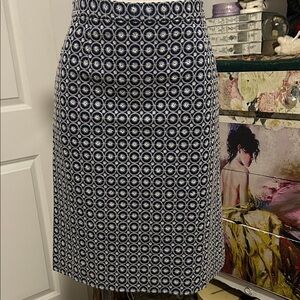Brooks Brothers Navy and White Geometric A-Line Skirt